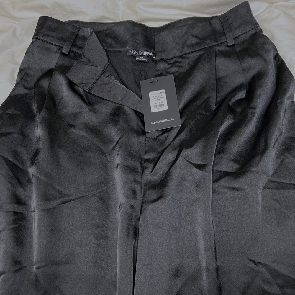 Fashion Nova Black Satin Trousers